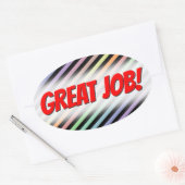 ブラック&パステルカラーラインパターン+素晴らし JOB! 楕円形シール (封筒)