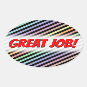 ブラック&パステルカラーラインパターン+素晴らし JOB! 楕円形シール