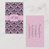 ブラック&パステルピンクエレガントヴィンテージフローラダマスク 名刺 (正面/裏面)