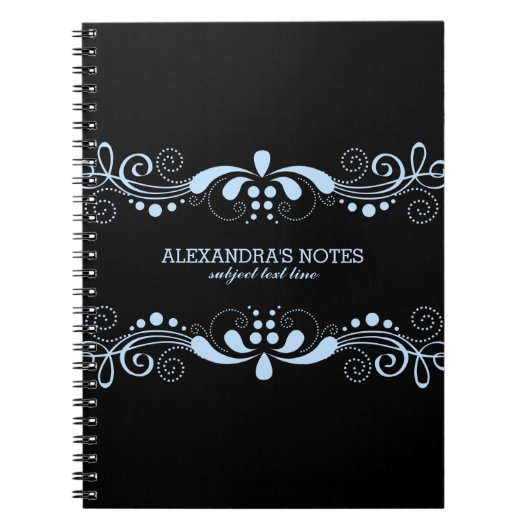 ブラック&パステルブルートーンフローラレースフレーム ノートブック (正面)