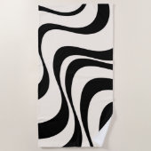 ブラック&パステルモダンレトロ波デザイン ビーチタオル (正面)