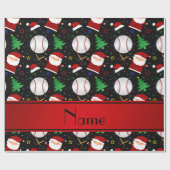 ブラック・パーソナライズされたベースボール・クリスマス ラッピングペーパー (フラット)