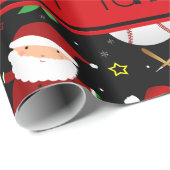 ブラック・パーソナライズされたベースボール・クリスマス ラッピングペーパー (ロールコーナー)