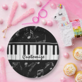 ブラック&パーソナライズされたホワイトのピアノ音楽 ペーパープレート (パーティー)