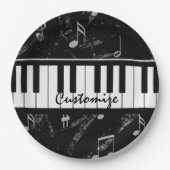 ブラック&パーソナライズされたホワイトのピアノ音楽 ペーパープレート (正面)