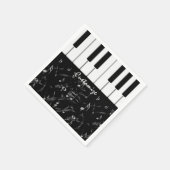 ブラック&パーソナライズされたホワイトピアノ音楽ナプキンス2 スタンダードカクテルナプキン (角)