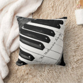 ブラック&パーソナライズされたホワイトミュージックをテーマにしたピアノ鍵 クッション (ブランケット)
