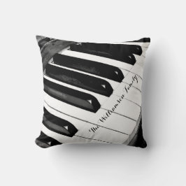 ブラック&パーソナライズされたホワイトミュージックをテーマにしたピアノ鍵 クッション