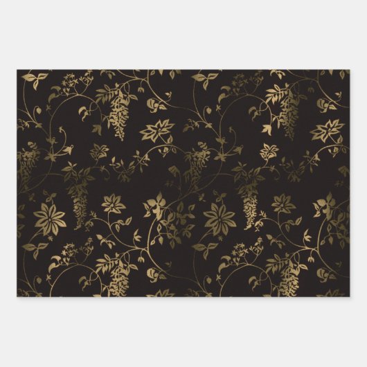 ブラック&パーソナライズされた金ゴールドクリスマスプレゼント ラッピングペーパーシート (正面3)