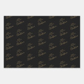 ブラック&パーソナライズされた金ゴールドクリスマスプレゼント ラッピングペーパーシート (正面)