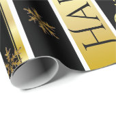 ブラック&パーソナライズされた金ゴールドクリスマス ラッピングペーパー (ロールコーナー)