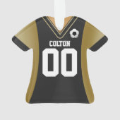 ブラック/パーソナライズされた金ゴールドサッカージャージーオーナメント オーナメント (裏面)