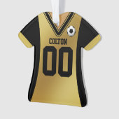 ブラック/パーソナライズされた金ゴールドサッカージャージー オーナメント (正面)