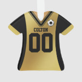 ブラック/パーソナライズされた金ゴールドサッカージャージー オーナメント (裏面)