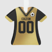 ブラック/パーソナライズされた金ゴールドサッカージャージー オーナメント (正面)