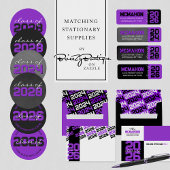 ブラック&パープルのポープリント卒業発表 招待状