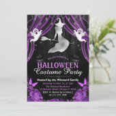 ブラック&パープルウィッチ&きらめくカーテンハロウィーン 招待状 (スタンド正面)