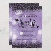 ブラック&パープルグラムスウィート16招待状 招待状 (正面/裏面)