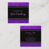 ブラック&パープルグリッタースパーガーリークルサロン スクエア名刺 (正面/裏面)