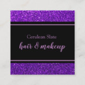 ブラック&パープルグリッタースパーガーリークルサロン スクエア名刺 (正面)