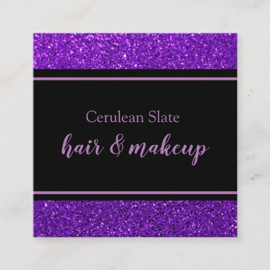 ブラック&パープルグリッタースパーガーリークルサロン スクエア名刺 (正面)