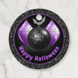 ブラック&パープルグリッターハロウィーンオーナメント フェイバータグ