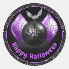 ブラック&パープルグリッターハロウィーンオーナメント ラウンドシール