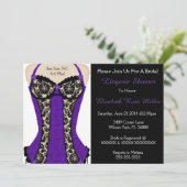 ブラック&パープルコルセットランジェリーシャワー招待状 招待状 (スタンド正面)