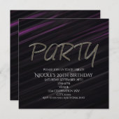 ブラック&パープルストリークス誕生日パーティーの招待 招待状 (正面/裏面)