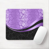 ブラック&パープルダマスクダイナミックストライプ マウスパッド (マウス)
