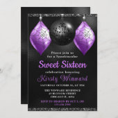 ブラック&パープルハロウィーンオーナメントスイーツ16 招待状 (正面/裏面)