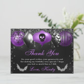 ブラック&パープルハロウィーンオーナメント誕生日 サンキューカード (スタンド正面)