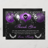 ブラック&パープルハロウィーンオーナメントSweet sixteen サンキューカード (正面/裏面)