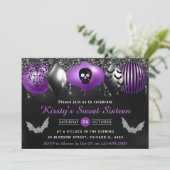 ブラック&パープルハロウィーンオーナメントSweet sixteen 招待状 (スタンド正面)