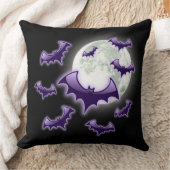 ブラック&パープルフルムーンこうもり クッション (ブランケット)