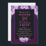 ブラック&パープルフローラサプライズ18thバースデーパーティー 招待状<br><div class="desc">紫とピンクのフローラ驚きの黒18th誕生日パーティーの招待。</div>