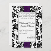 ブラック/パープルフローラダマスク結婚式招待状 招待状 (正面/裏面)