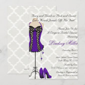 ブラック＆パープルランジェリー ブライダルシャワー インビテーション (正面/裏面)