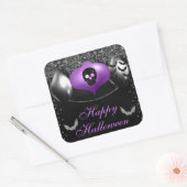 ブラック&パープル不気味オーナメントハッピーハローウィン スクエアシール (封筒)