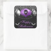 ブラック&パープル不気味オーナメントハッピーハローウィン スクエアシール (バッグ)