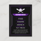 ブラック&パープル野球トレーディングカード（統計あり） コーリングカード (裏面)