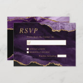 ブラック&パープル金ゴールドウェディングRSVPカード 出欠カード (正面/裏面)