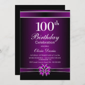 ブラック&パープル100誕生祝い 招待状 (正面/裏面)