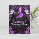 ブラック & パープル ウィッチ & シマー カーテン ハロウィン 招待状 (スタンド正面)