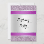 ブラック&パープル、グリッター&ダイヤモンド誕生日 招待状 (正面)
