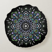 ブラック、パープル、グリーンマンダラオーナメント ラウンドクッション (裏面)