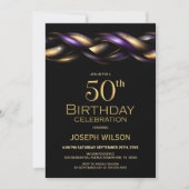 ブラック パープル ゴールド 50歳の誕生日パーティー 招待状 (正面)