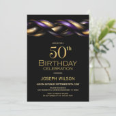 ブラック パープル ゴールド 50歳の誕生日パーティー 招待状 (スタンド正面)