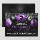 ブラック パープル ハロウィン オーナメント キンセアニエラ 招待状 (正面/裏面)
