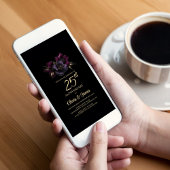 ブラック パープル ピンク フラワーモチーフ 25周年 結婚記念日 招待状